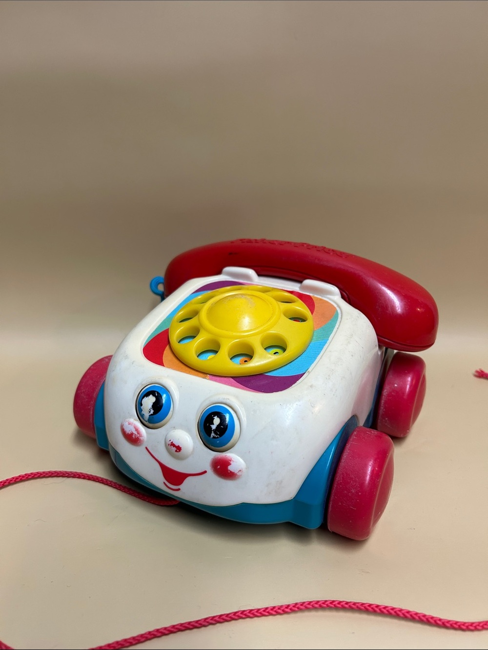 2000 Fisher Price Pull Toy Telephone Retro Mattel Rotary Phone Sound Eyes Move